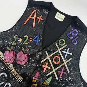 The Quacker Factory RARE Vest Women XL Black School Teacher Sequin Kindergarten